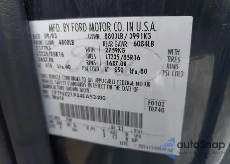 2004 Ford F-250 Lariat/Xl/Xlt from USA, damaged, VIN 1FTNX21P44EA53480